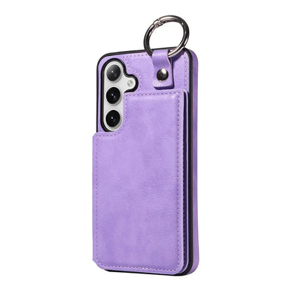 003 For Samsung Galaxy S24 Case Card Holder Leather Litchi Texture Phone Cover Ring Buckle