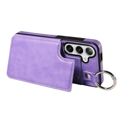 003 For Samsung Galaxy S24 Case Card Holder Leather Litchi Texture Phone Cover Ring Buckle