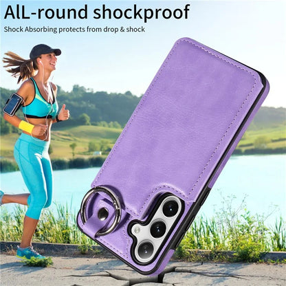 003 For Samsung Galaxy S24 Case Card Holder Leather Litchi Texture Phone Cover Ring Buckle