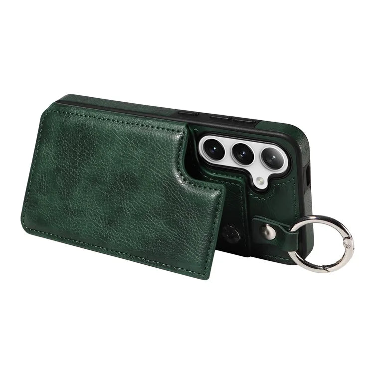 003 For Samsung Galaxy S24 Case Card Holder Leather Litchi Texture Phone Cover Ring Buckle