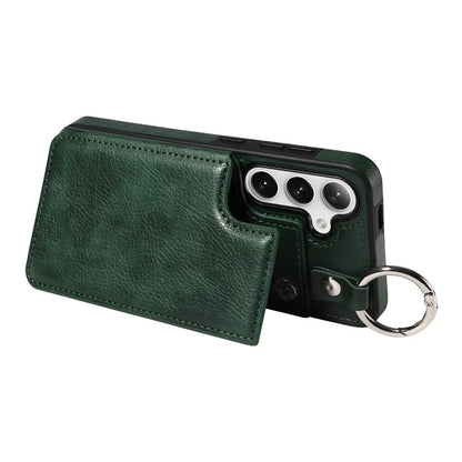 003 For Samsung Galaxy S24 Case Card Holder Leather Litchi Texture Phone Cover Ring Buckle