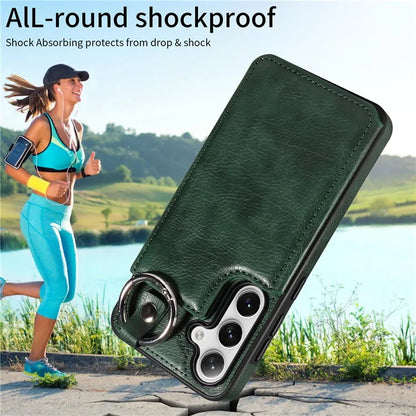 003 For Samsung Galaxy S24 Case Card Holder Leather Litchi Texture Phone Cover Ring Buckle