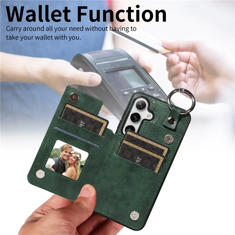 003 For Samsung Galaxy S24 Case Card Holder Leather Litchi Texture Phone Cover Ring Buckle