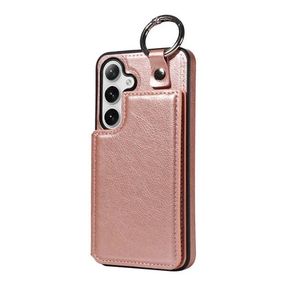 003 For Samsung Galaxy S24 Case Card Holder Leather Litchi Texture Phone Cover Ring Buckle
