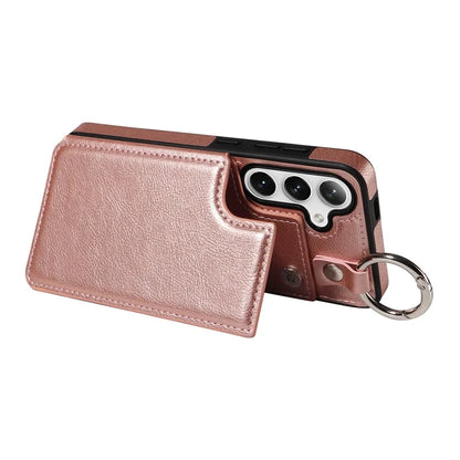 003 For Samsung Galaxy S24 Case Card Holder Leather Litchi Texture Phone Cover Ring Buckle