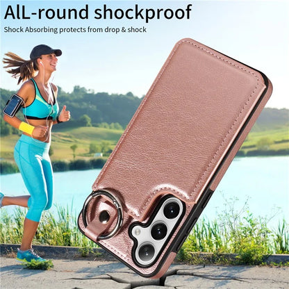 003 For Samsung Galaxy S24 Case Card Holder Leather Litchi Texture Phone Cover Ring Buckle