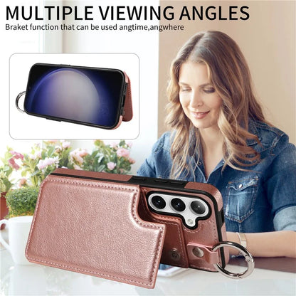 003 For Samsung Galaxy S24 Case Card Holder Leather Litchi Texture Phone Cover Ring Buckle