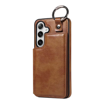 003 For Samsung Galaxy S24 Case Card Holder Leather Litchi Texture Phone Cover Ring Buckle