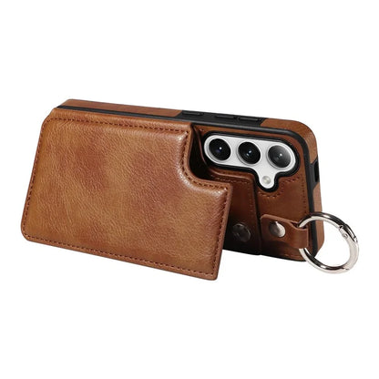 003 For Samsung Galaxy S24 Case Card Holder Leather Litchi Texture Phone Cover Ring Buckle