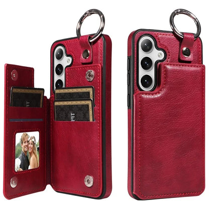 003 For Samsung Galaxy S24 Case Card Holder Leather Litchi Texture Phone Cover Ring Buckle