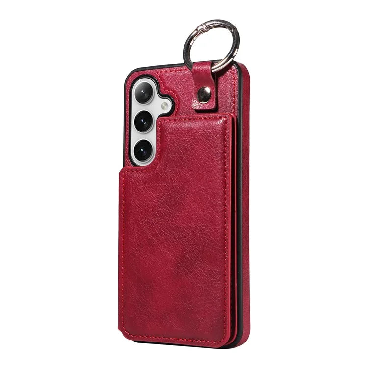 003 For Samsung Galaxy S24 Case Card Holder Leather Litchi Texture Phone Cover Ring Buckle