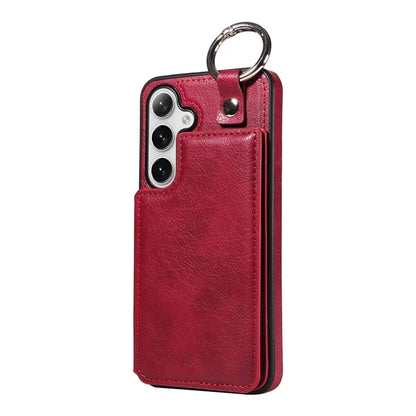 003 For Samsung Galaxy S24 Case Card Holder Leather Litchi Texture Phone Cover Ring Buckle