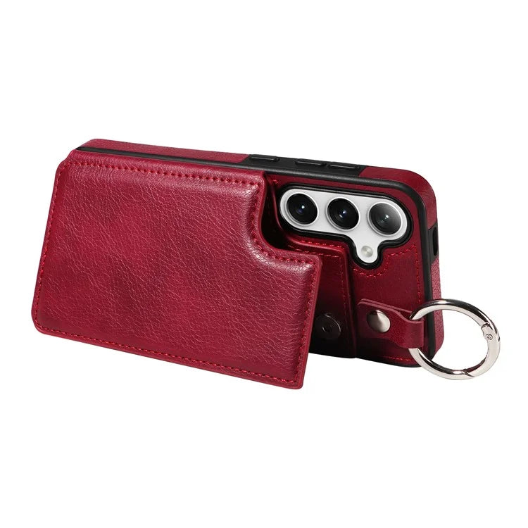 003 For Samsung Galaxy S24 Case Card Holder Leather Litchi Texture Phone Cover Ring Buckle