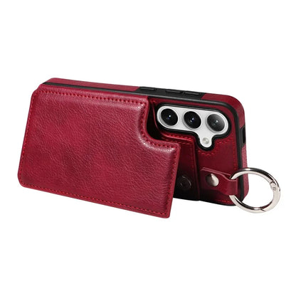 003 For Samsung Galaxy S24 Case Card Holder Leather Litchi Texture Phone Cover Ring Buckle