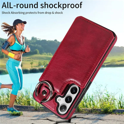 003 For Samsung Galaxy S24 Case Card Holder Leather Litchi Texture Phone Cover Ring Buckle