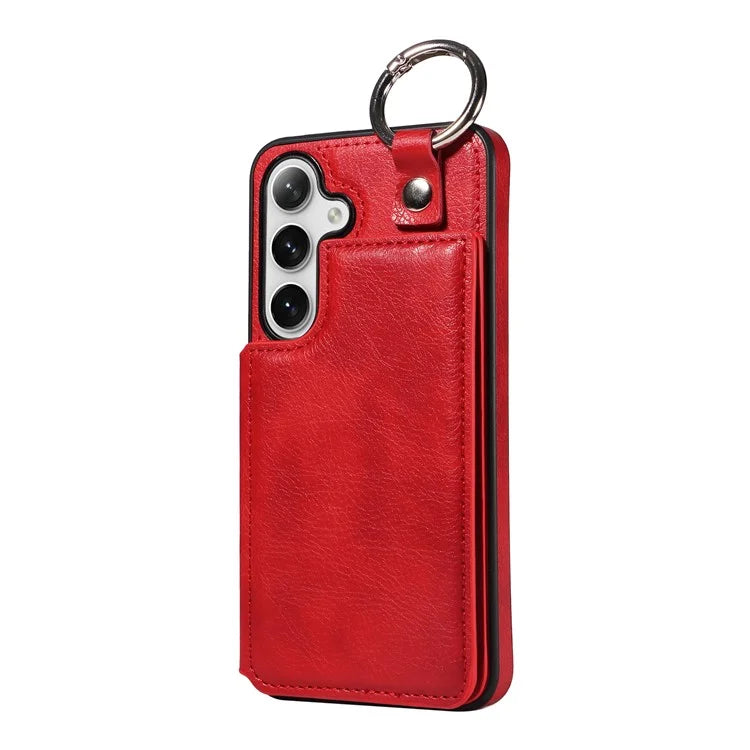 003 For Samsung Galaxy S24 Case Card Holder Leather Litchi Texture Phone Cover Ring Buckle