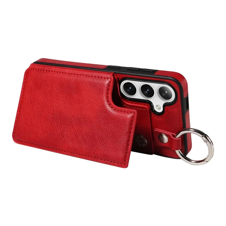 003 For Samsung Galaxy S24 Case Card Holder Leather Litchi Texture Phone Cover Ring Buckle