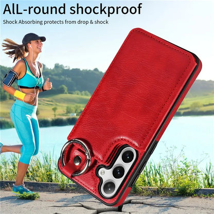 003 For Samsung Galaxy S24 Case Card Holder Leather Litchi Texture Phone Cover Ring Buckle