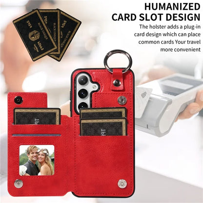 003 For Samsung Galaxy S24 Case Card Holder Leather Litchi Texture Phone Cover Ring Buckle