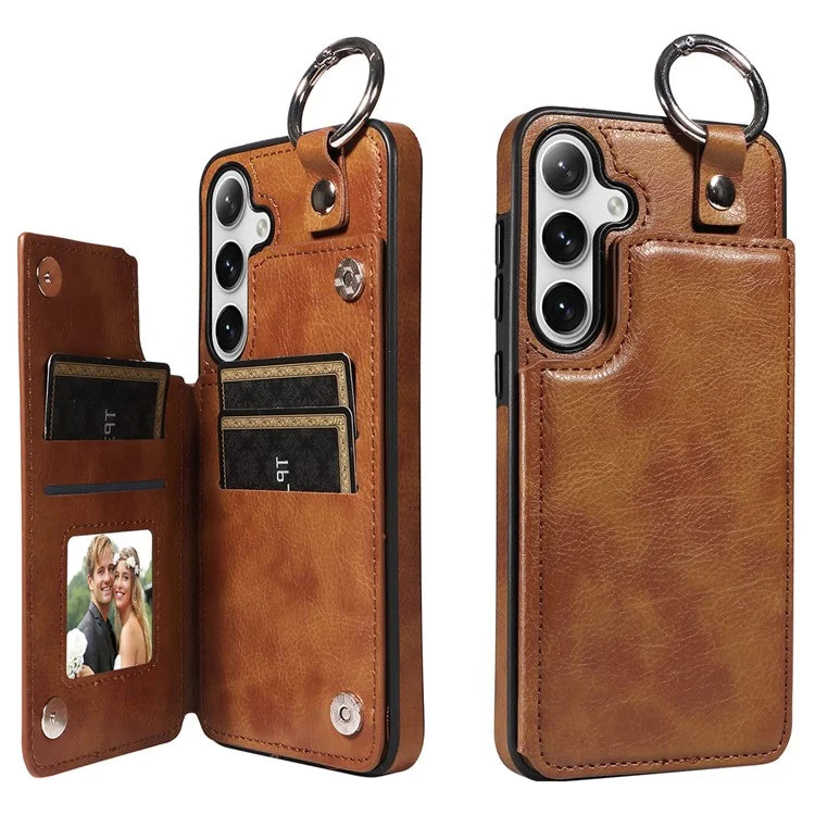 003 For Samsung Galaxy S24+ Case Multiple Card Slots Leather Phone Cover Finger Grip Ring
