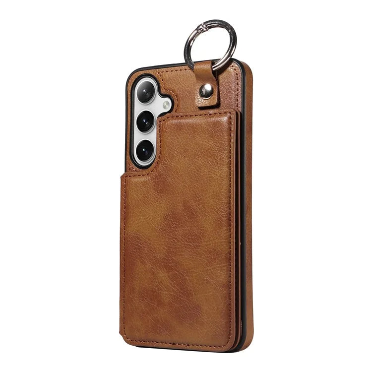 003 For Samsung Galaxy S24+ Case Multiple Card Slots Leather Phone Cover Finger Grip Ring