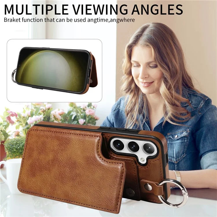 003 For Samsung Galaxy S24+ Case Multiple Card Slots Leather Phone Cover Finger Grip Ring