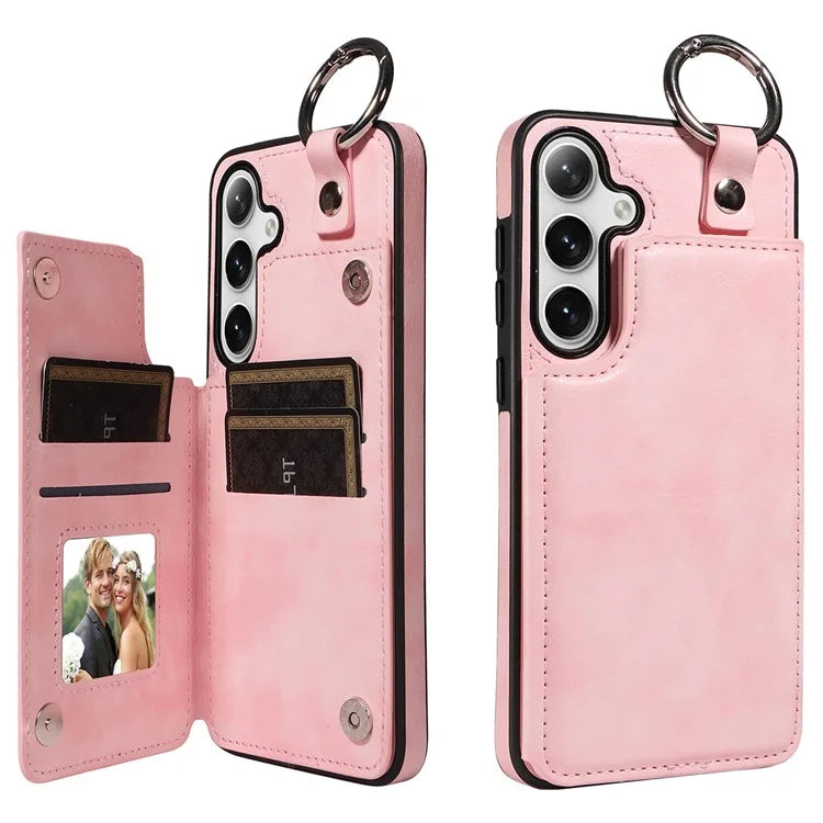 003 For Samsung Galaxy S24+ Case Multiple Card Slots Leather Phone Cover Finger Grip Ring