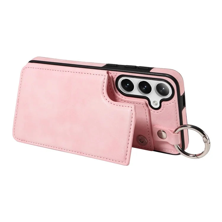 003 For Samsung Galaxy S24+ Case Multiple Card Slots Leather Phone Cover Finger Grip Ring