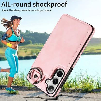 003 For Samsung Galaxy S24+ Case Multiple Card Slots Leather Phone Cover Finger Grip Ring