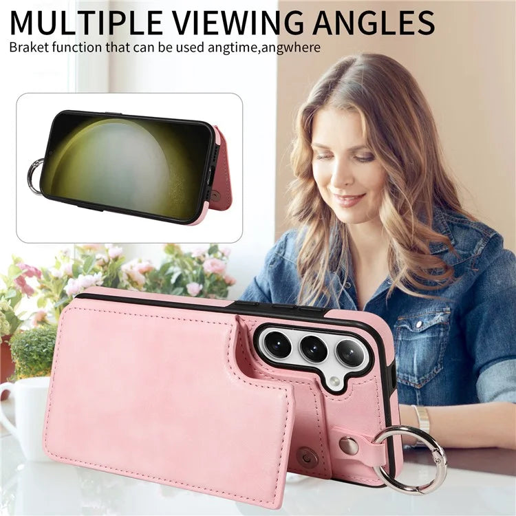 003 For Samsung Galaxy S24+ Case Multiple Card Slots Leather Phone Cover Finger Grip Ring