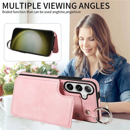 003 For Samsung Galaxy S24+ Case Multiple Card Slots Leather Phone Cover Finger Grip Ring