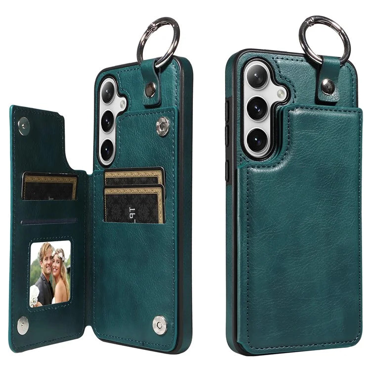 003 For Samsung Galaxy S24+ Case Multiple Card Slots Leather Phone Cover Finger Grip Ring