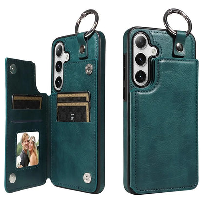 003 For Samsung Galaxy S24+ Case Multiple Card Slots Leather Phone Cover Finger Grip Ring