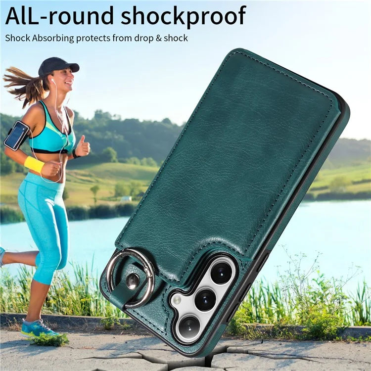 003 For Samsung Galaxy S24+ Case Multiple Card Slots Leather Phone Cover Finger Grip Ring