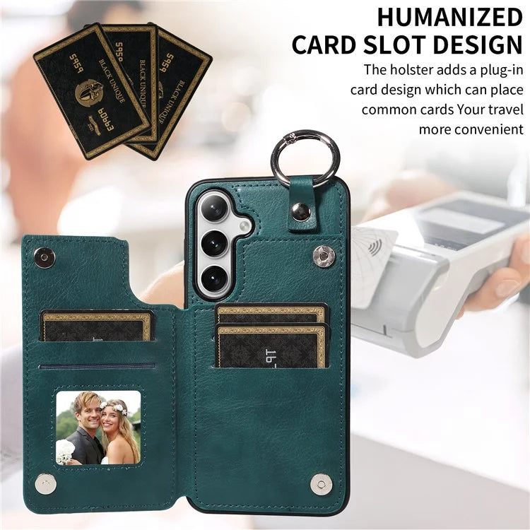 003 For Samsung Galaxy S24+ Case Multiple Card Slots Leather Phone Cover Finger Grip Ring