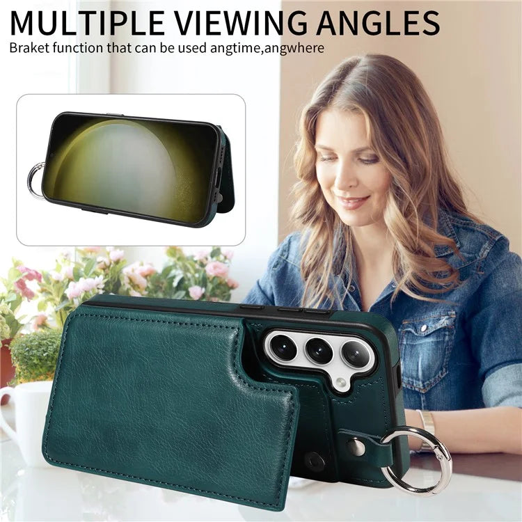 003 For Samsung Galaxy S24+ Case Multiple Card Slots Leather Phone Cover Finger Grip Ring