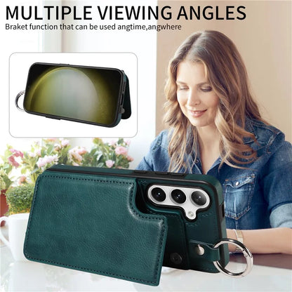 003 For Samsung Galaxy S24+ Case Multiple Card Slots Leather Phone Cover Finger Grip Ring