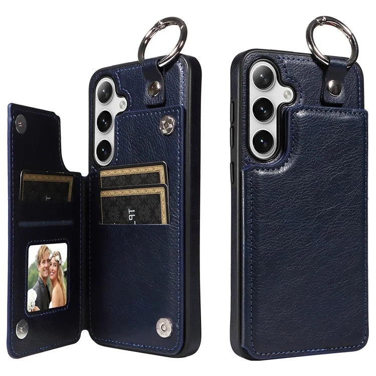 003 For Samsung Galaxy S24+ Case Multiple Card Slots Leather Phone Cover Finger Grip Ring
