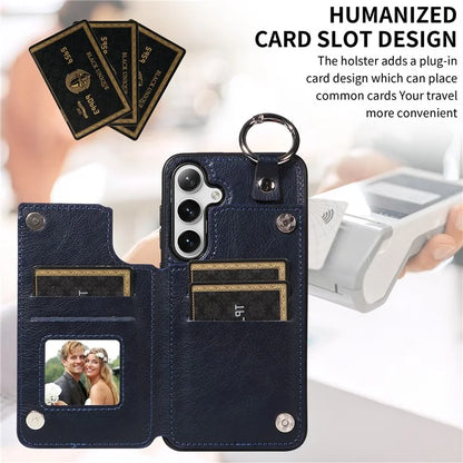 003 For Samsung Galaxy S24+ Case Multiple Card Slots Leather Phone Cover Finger Grip Ring