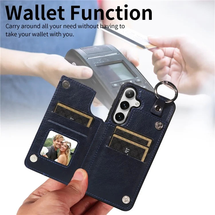 003 For Samsung Galaxy S24+ Case Multiple Card Slots Leather Phone Cover Finger Grip Ring