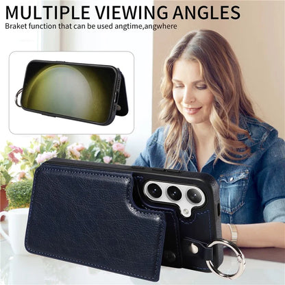 003 For Samsung Galaxy S24+ Case Multiple Card Slots Leather Phone Cover Finger Grip Ring