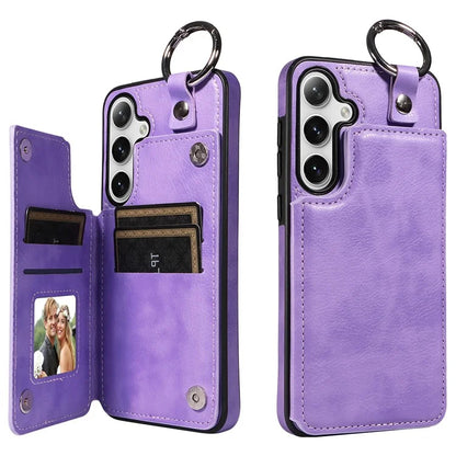 003 For Samsung Galaxy S24+ Case Multiple Card Slots Leather Phone Cover Finger Grip Ring