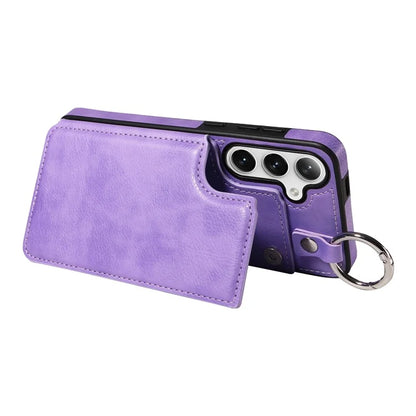 003 For Samsung Galaxy S24+ Case Multiple Card Slots Leather Phone Cover Finger Grip Ring