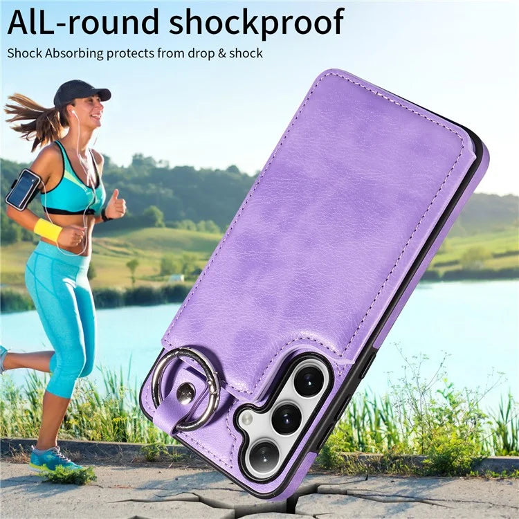 003 For Samsung Galaxy S24+ Case Multiple Card Slots Leather Phone Cover Finger Grip Ring