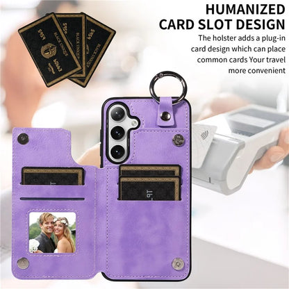 003 For Samsung Galaxy S24+ Case Multiple Card Slots Leather Phone Cover Finger Grip Ring