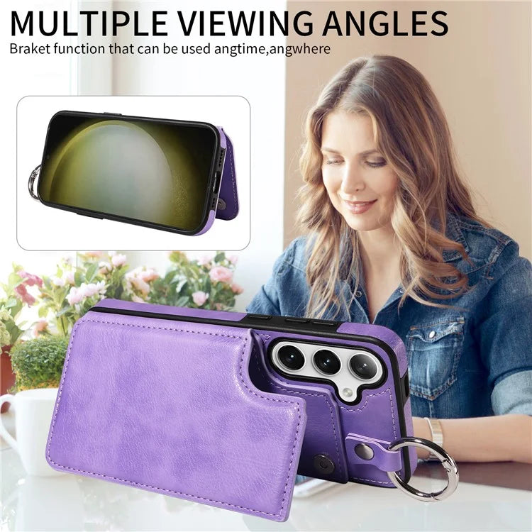 003 For Samsung Galaxy S24+ Case Multiple Card Slots Leather Phone Cover Finger Grip Ring