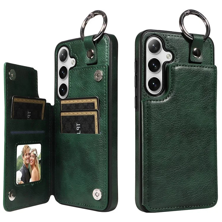 003 For Samsung Galaxy S24+ Case Multiple Card Slots Leather Phone Cover Finger Grip Ring