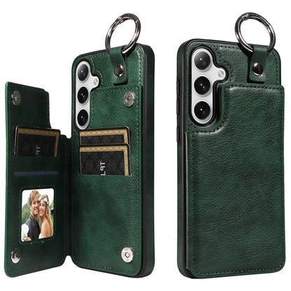 003 For Samsung Galaxy S24+ Case Multiple Card Slots Leather Phone Cover Finger Grip Ring