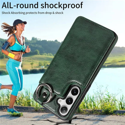 003 For Samsung Galaxy S24+ Case Multiple Card Slots Leather Phone Cover Finger Grip Ring