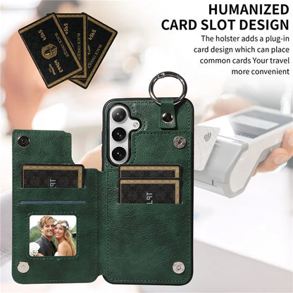 003 For Samsung Galaxy S24+ Case Multiple Card Slots Leather Phone Cover Finger Grip Ring